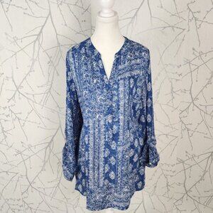 Woolworths Blue Floral Paisley Print Button Popover Tunic